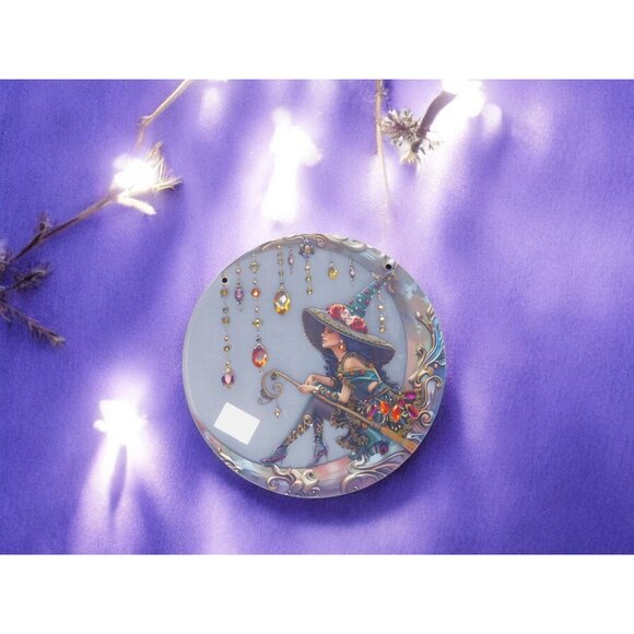 Crystal Moon Witch Suncatcher Acrylic 8"x8" Wall Hanging Art Décor - Picture 8 of 11